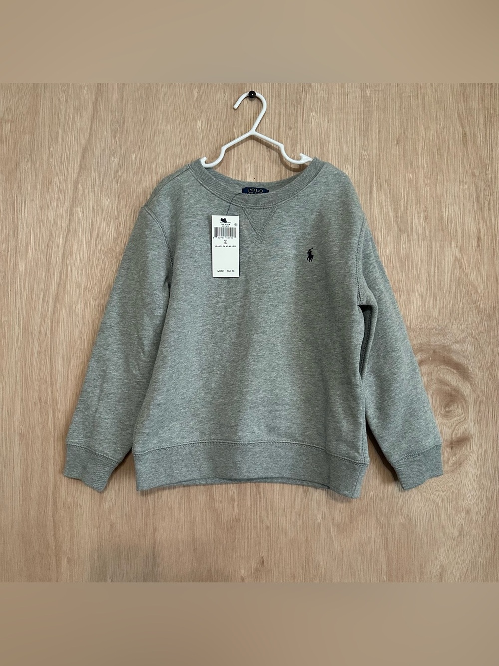 Polo Ralph Lauren Kids Grey Heather Fleece Crewneck Sweatshirt Size 6 New